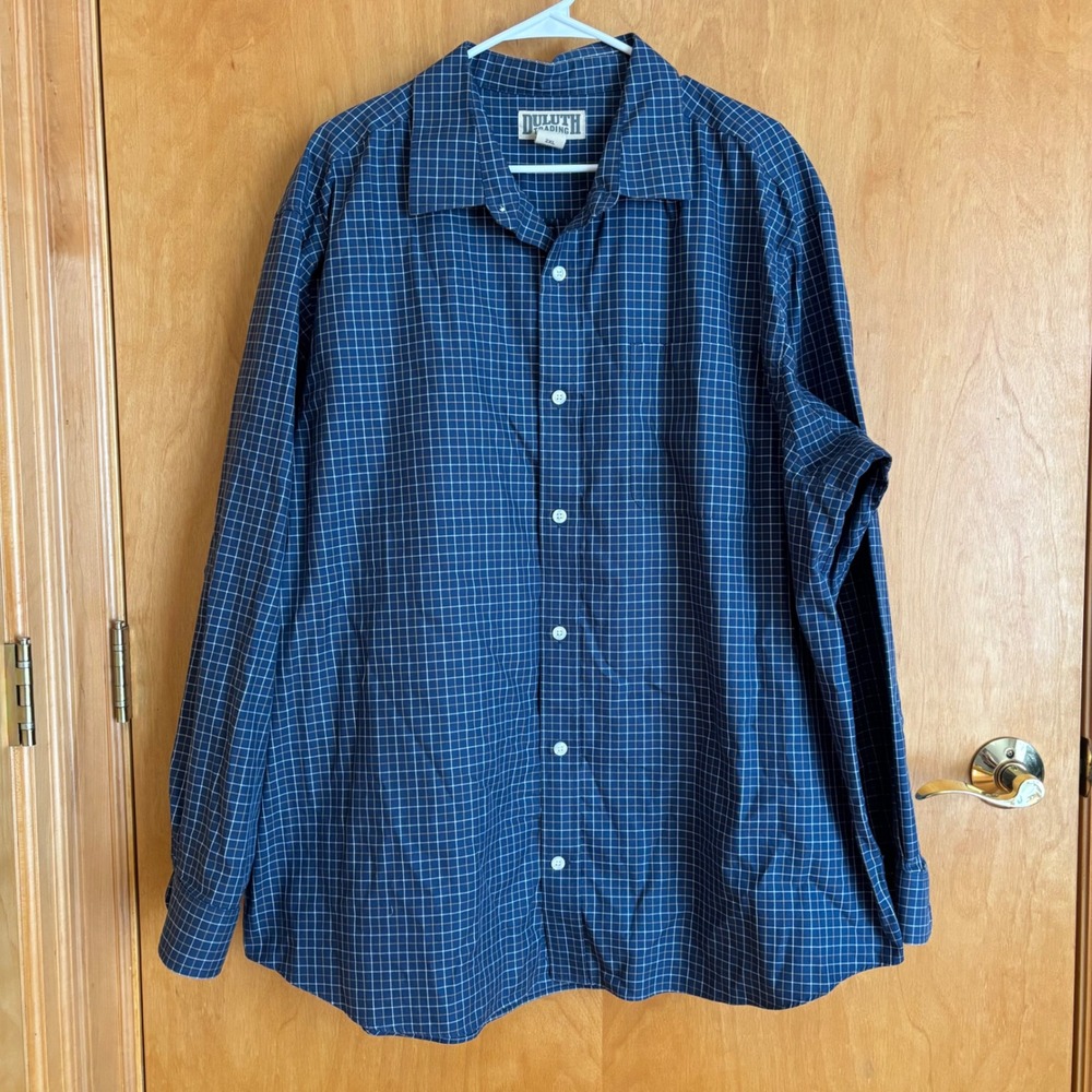 Duluth Trading Co. Mens 2XL Blue Plaid Long Sleeve‎ Button Up Shirt
